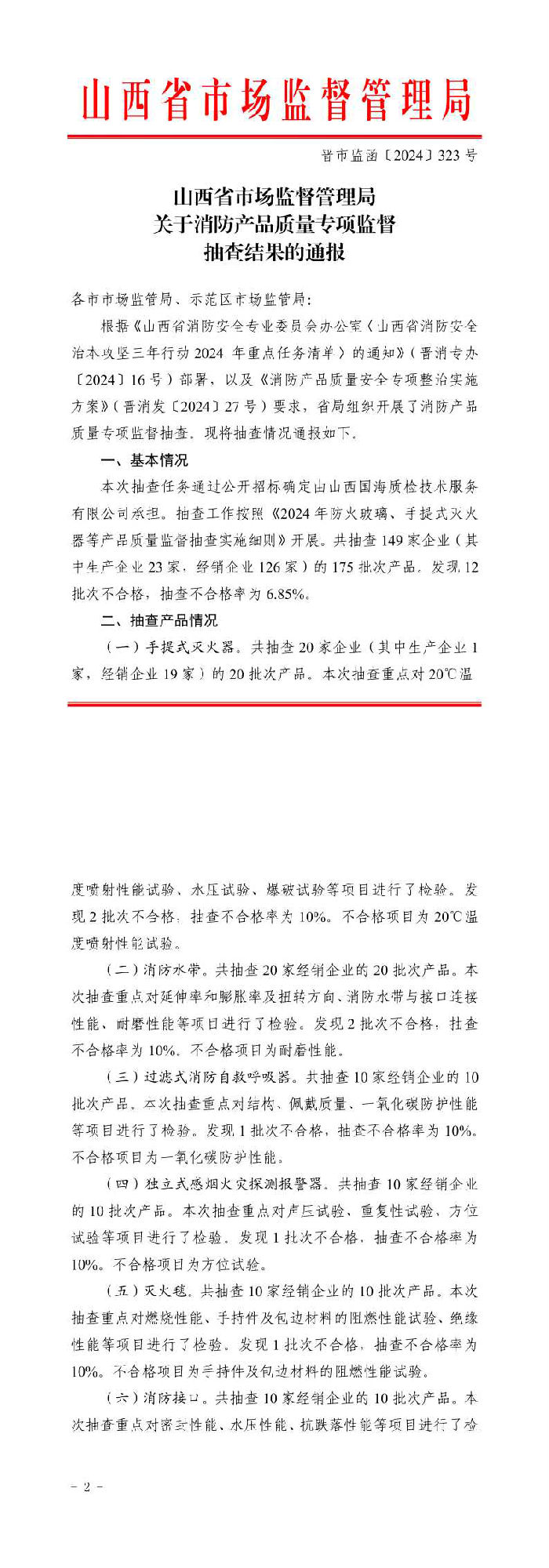 山西：消防產(chǎn)品質(zhì)量專項(xiàng)監(jiān)督抽查175批次，不合格12批次！